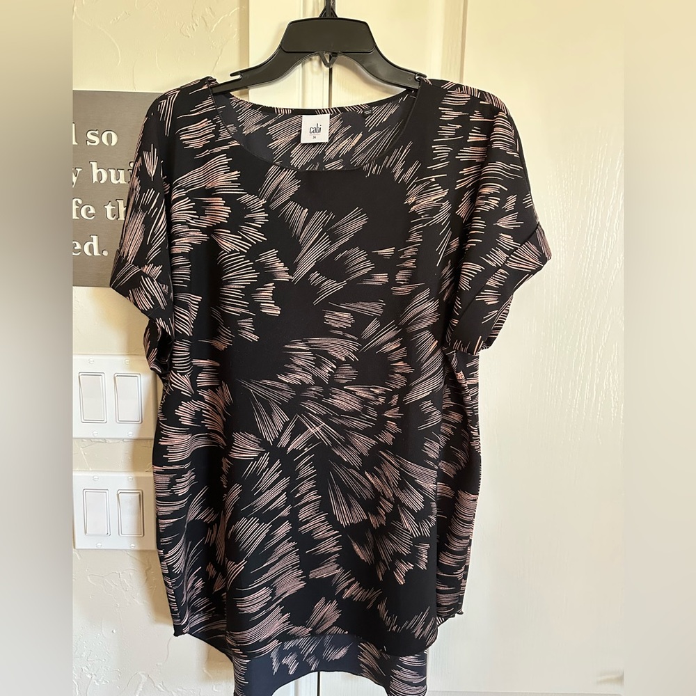 Cabi Black and Pink Patterned Blouse